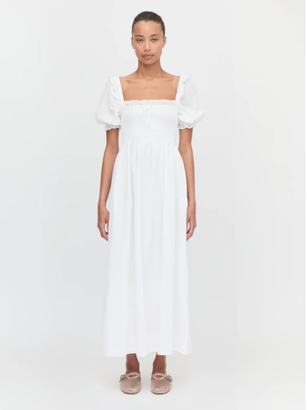 NWT Hill House Home Scarlett Midi Nap Dress White Shadow Stripe Size L